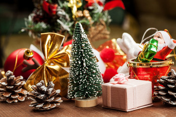 Set of different christmas decorations closeup shot
