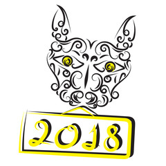 Dog drawing calligraphic vector of Happy New Year 2018