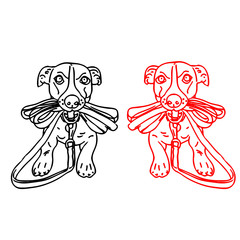 Drawing-Silhouette of a dog holding a leash, cartoon on a white background,