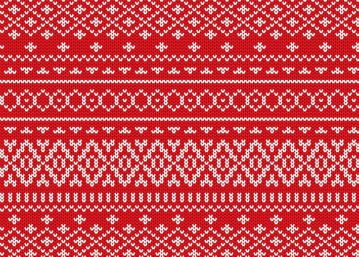 Knit geometric ornament design. Christmas seamless pattern.