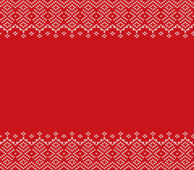 Knitted christmas geometric ornament design with empty space for text. Holiday seamless pattern.