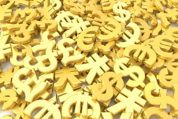 Currency symbols background. 3D rendering.