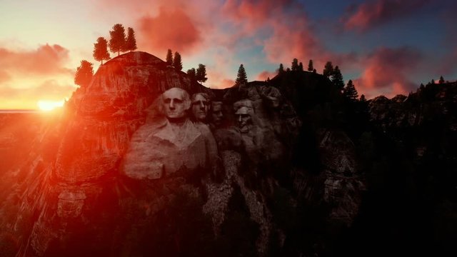 Mount Rushmore, timelapse sunset, camera fly