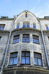 Facade of old building in Vyborg, Russia