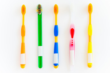 Toothbrushes on a white background