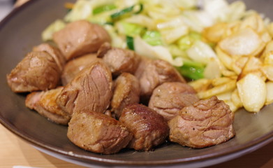 Beef steak with fired vegetable
