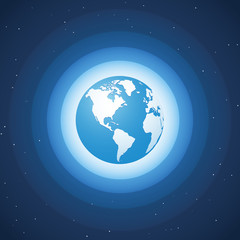 world globe on blue wave background America