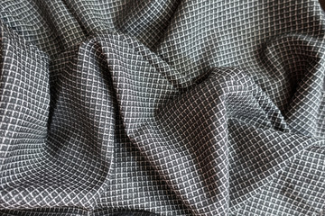 Draped grey viscose fabric with geometric print