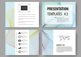 Set of business templates for presentation slides. Easy editable layouts, vector illustration. Colorful design background with abstract waves.