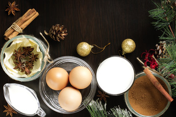 Eggnog on wooden table