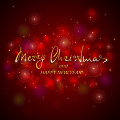 Golden lettering Merry Christmas and Happy New Year on red background