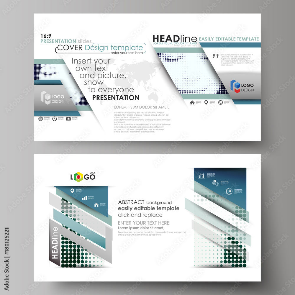 Poster business templates in hd format for presentation slides. abstract design vector layouts. halftone do