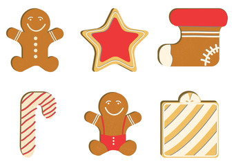 Gingerbread decorated colored icing. Qualitative vector illustration for new year's day, christmas, winter holiday, cooking, new year's eve, food, silvester, etc