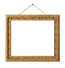 Old wooden picture frame hanging on a rope