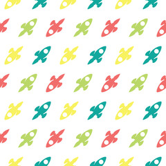 Space Rocket Explorer Seamless Silhouette Colored Pattern Background