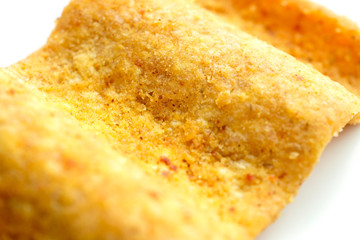 Macro closeup of seasoned wholegrain potato chips