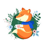 Cute fox with mug