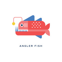 Angler fish, sea carnivorous fish geometric flat style design vector Illustration