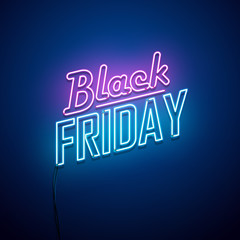 Black Friday background. Neon sign. Vector illustration.