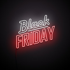 Black Friday background. Neon sign. Vector illustration.