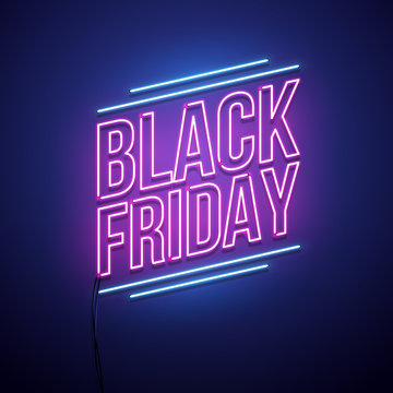 Black Friday Background. Neon Sign. Vector Illustration.