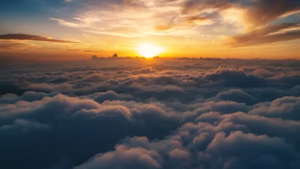 Tuinposter Cloud scape above carpathian mountains shot at sunset © niromaks