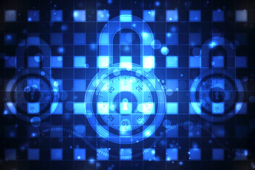 Security concept: Lock on digital screen, cyber security concept background. 3d render