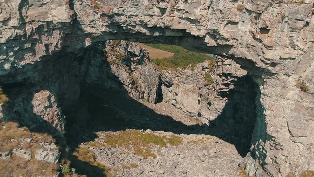 Aerial Krali Marko's Hole -Bulgaria is near to Dobrila and Ambaritza huts and just against Dermenka hut in the reserve Steneto in the Central Balkan National Park