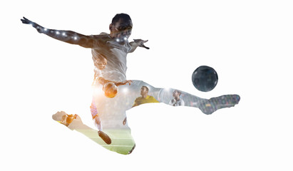 Soccer game background. Mixed media
