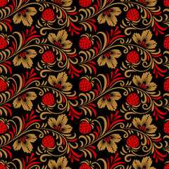 Floral seamless pattern in traditional russian style. Khokhloma painting. Vector Illustration