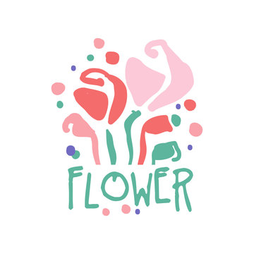 Flower logo template, badge for floral shop, boutique, element for flyer, card, banner colorful hand drawn vector Illustration