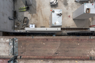 Top view of the shell of a ground floor of a residential house. A detached house is built in solid construction