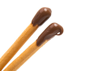 Biscuit sticks in chocolate isolated
