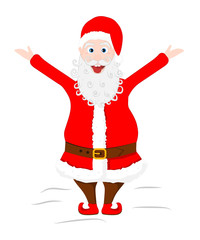 Crazy Santa Claus shows his tongue and raised hands