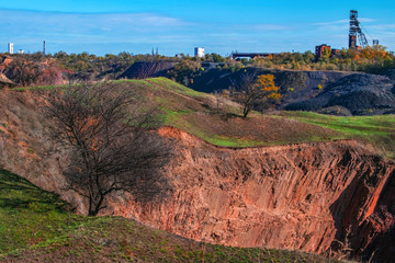 Quarry excavations in the earth's crust. Kryvbas in Ukraine. The collapse of the earth's crust after mining. Ecology