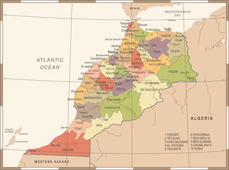 Morocco Map - Vintage Detailed Vector Illustration