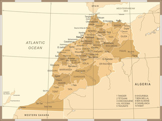 Morocco Map - Vintage Detailed Vector Illustration