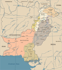 Fototapeta na wymiar Pakistan Map - Vintage Vector Illustration