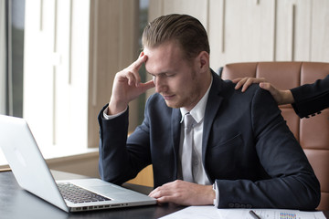 Desperate young Asian businessman unable to work with stress situation. Man in Stress situation Concept.