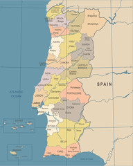 Fototapeta premium Portugal Map - Vintage Vector Illustration