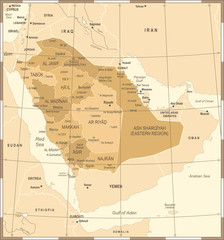 Obraz premium Saudi Arabia Map - Vintage Vector Illustration