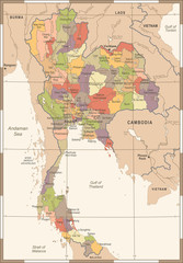 Naklejka premium Thailand Map - Vintage High Detailed Vector Illustration