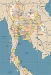 Thailand Map - Vintage Vector Illustration