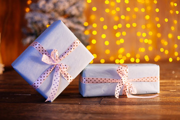 Christmas presents with decorative xmas  ribbons