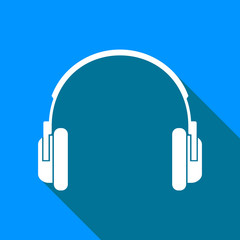 Headphones vector icon on blue background