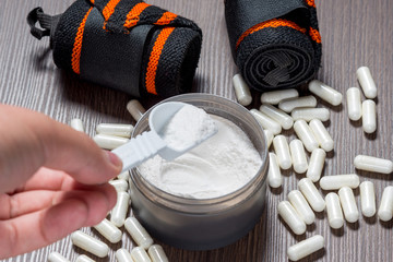 Sports supplements for bodybuilding. Protein, bcaa, capsules