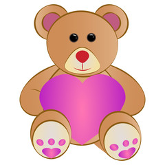 Cute teddy bear with a heart, Vector illustration