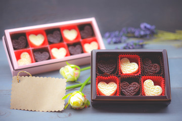 Chocolate heart shape composition. Sweet gift of love for St. Valentines Day.
