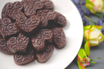 Chocolate heart shape composition. Sweet gift of love for St. Valentines Day.
