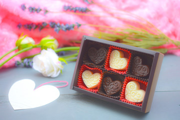 Chocolate heart shape composition. Sweet gift of love for St. Valentines Day.
